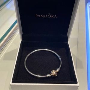 Pandora Sterling Silver & 14KT Yellow Gold Bangle Bracelet!